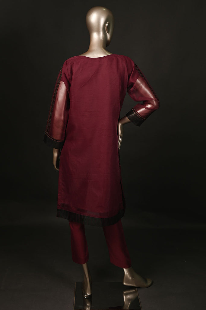 STP-180-Maroon - 2Pc Organza Embroidered Dress