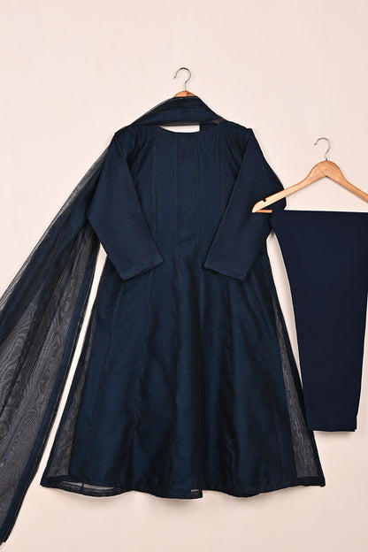 RTW-225-NavyBlue -  3Pc Ready to Wear Khaddi Net Frock