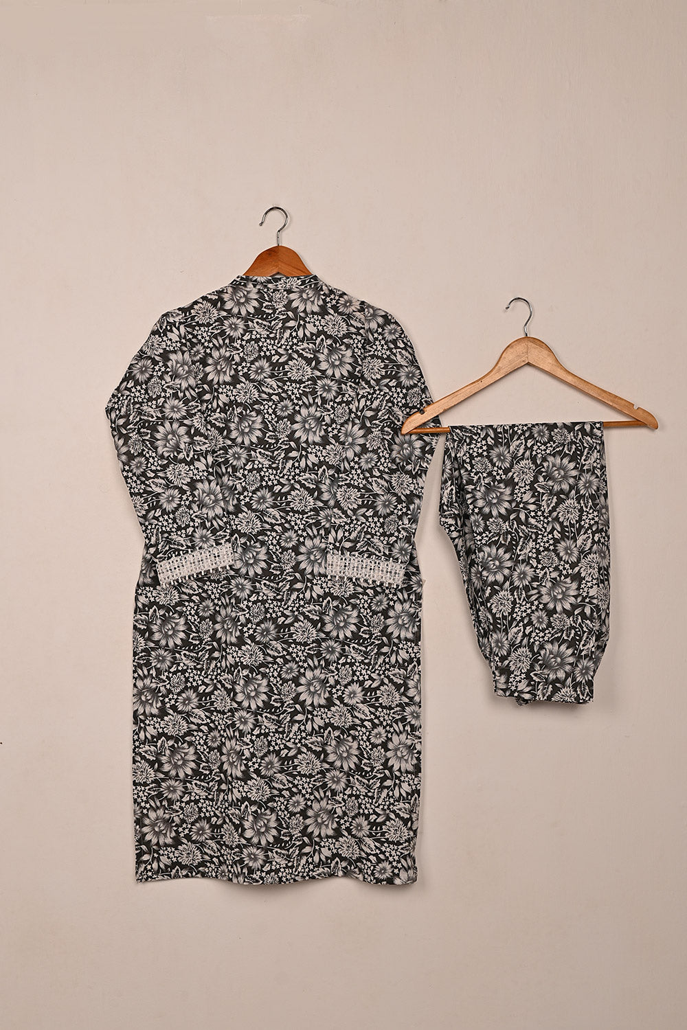 STP-197A-Black & White - 2 Pc Ready to Wear Cotton Printed Co-Ord Dress