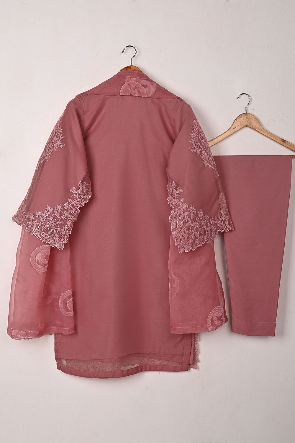 RTW-274-Tea Pink - 3Pc Ready to Wear Cut Work Embroidered Organza Dress