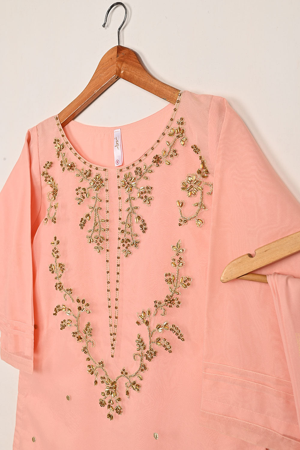 RTW-271-Peachy Pink - 3Pc Ready to Wear Embroidered Premium Adda Work Organza Dress