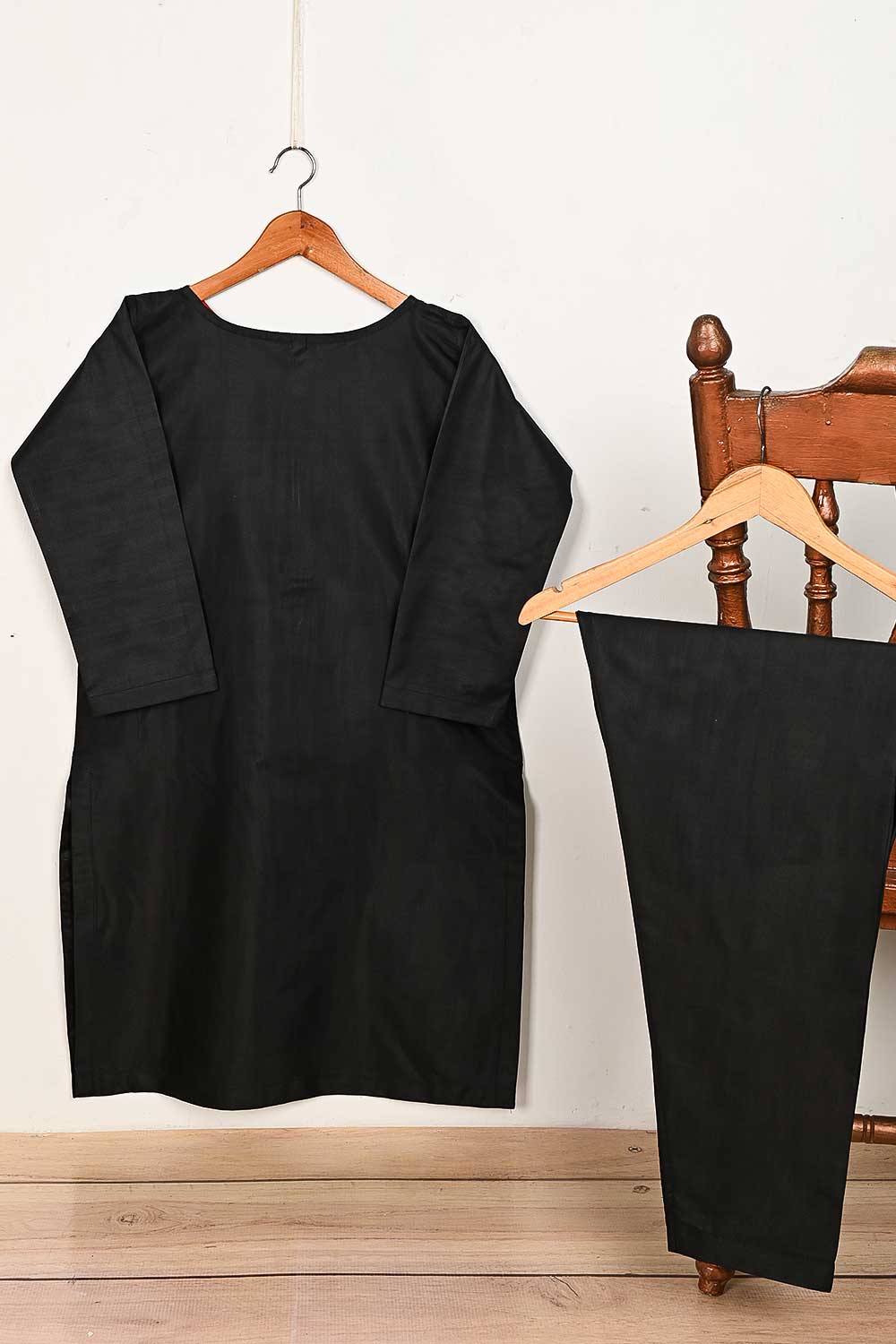 STP-163A-Black - 2Pc Soft Pc Cotton Dress With Soft Pc Cotton Trouser