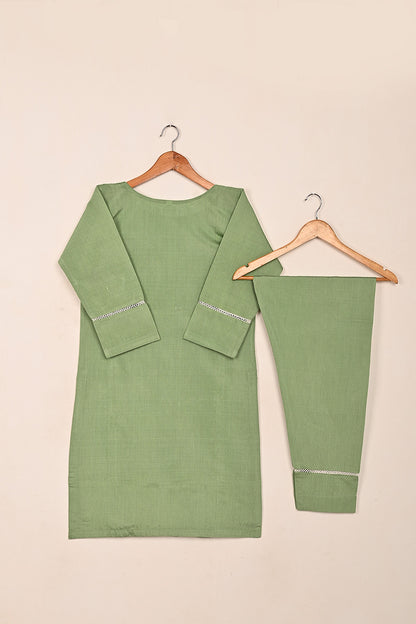 STP-215A-Pista - 2Pc Ready to Wear Cotton Slub Solid Dress