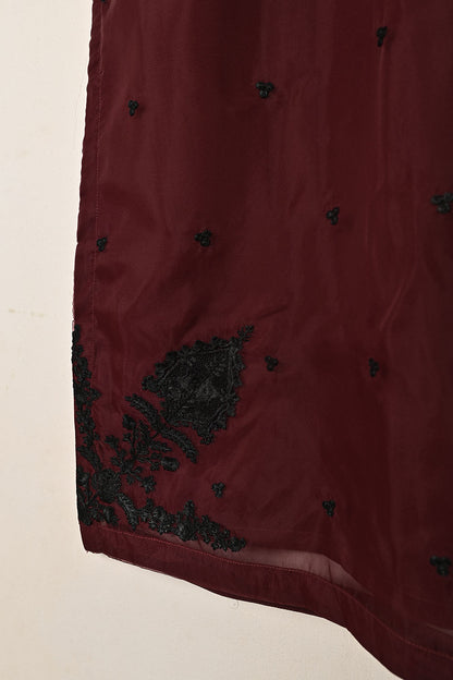 RTW-334-Maroon -  3Pc Ready to Wear Embroidered Organza Dress