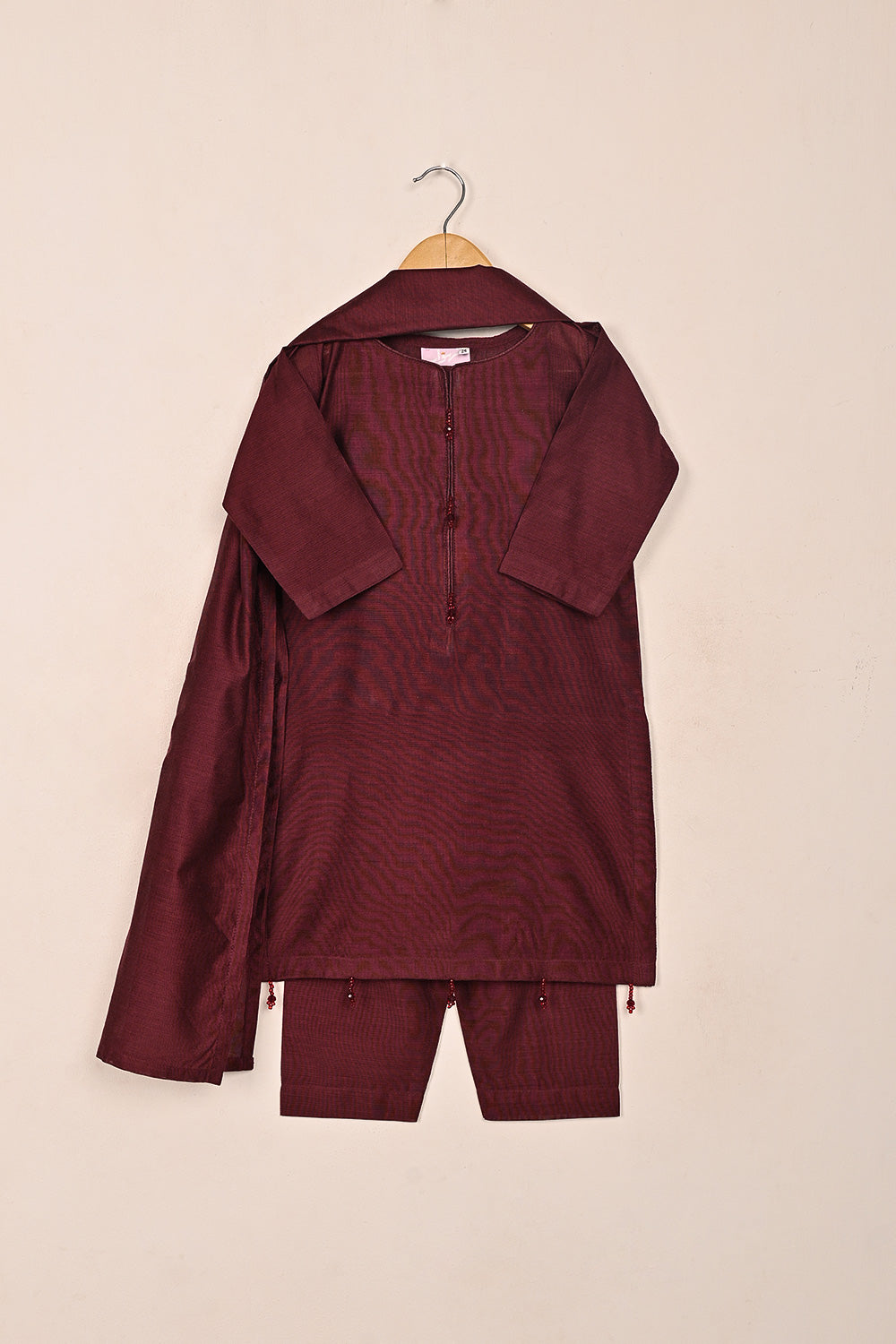 TKF-221-Maroon - Kids 3Pc Ready to Wear Khaddi Dress