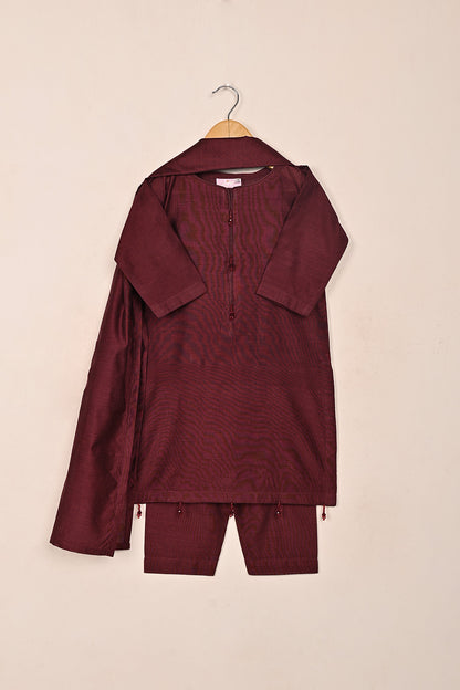 TKF-221-Maroon - Kids 3Pc Ready to Wear Khaddi Dress