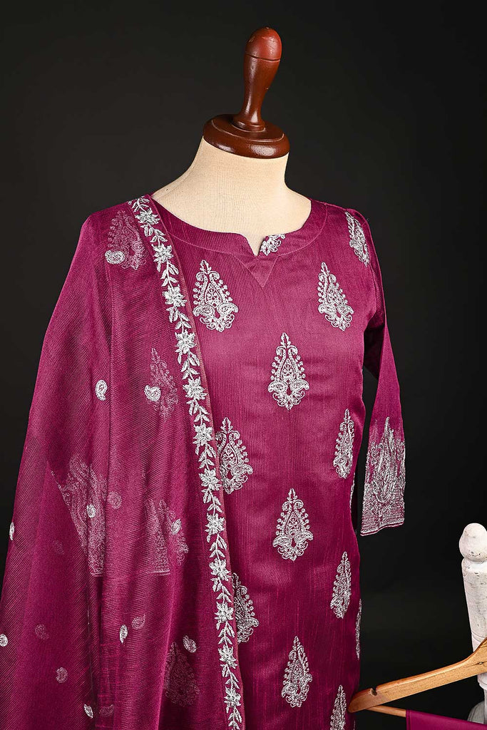 RTW-122-Fuchsia - 3Pc Stitched Khaadi Net Dress