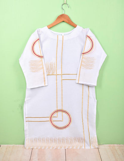 Cotton Embroidered Stitched Kurti - Revolution (TS-067B-White)