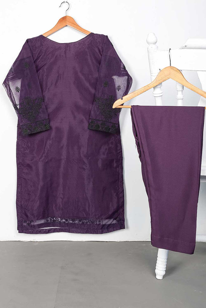 STP-083B-Purple - 2Pc Organza Embroidered With Malai Trouser