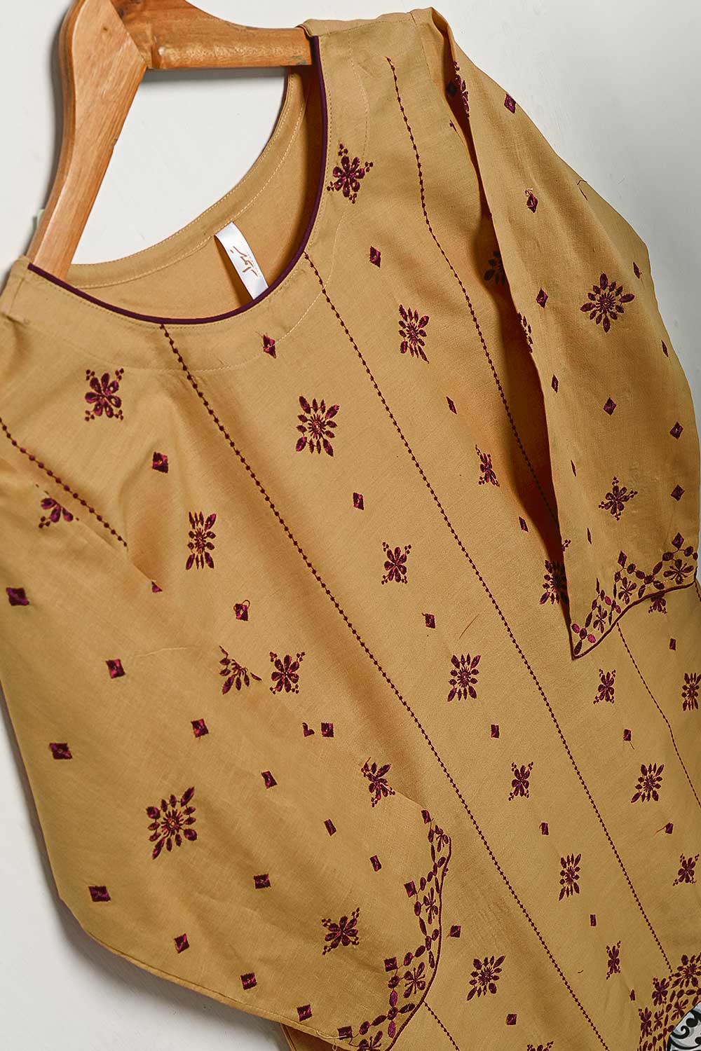 3SP-6A-SKIN - 3PC COTTON EMBROIDERED Dress With Chiffon Embroidered Dupatta