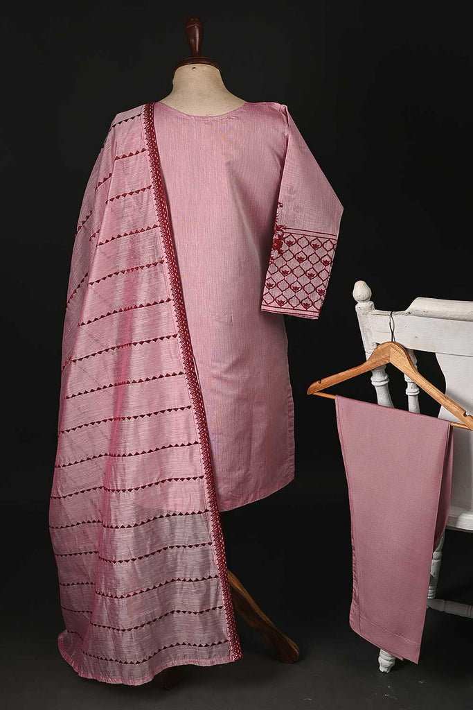 RTW-95-Pink -  3Pc Stitched Paper Cotton Embroidered Dress