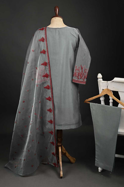 RTW-68-Grey -  3Pc Stitched Embroidered Organza Dress