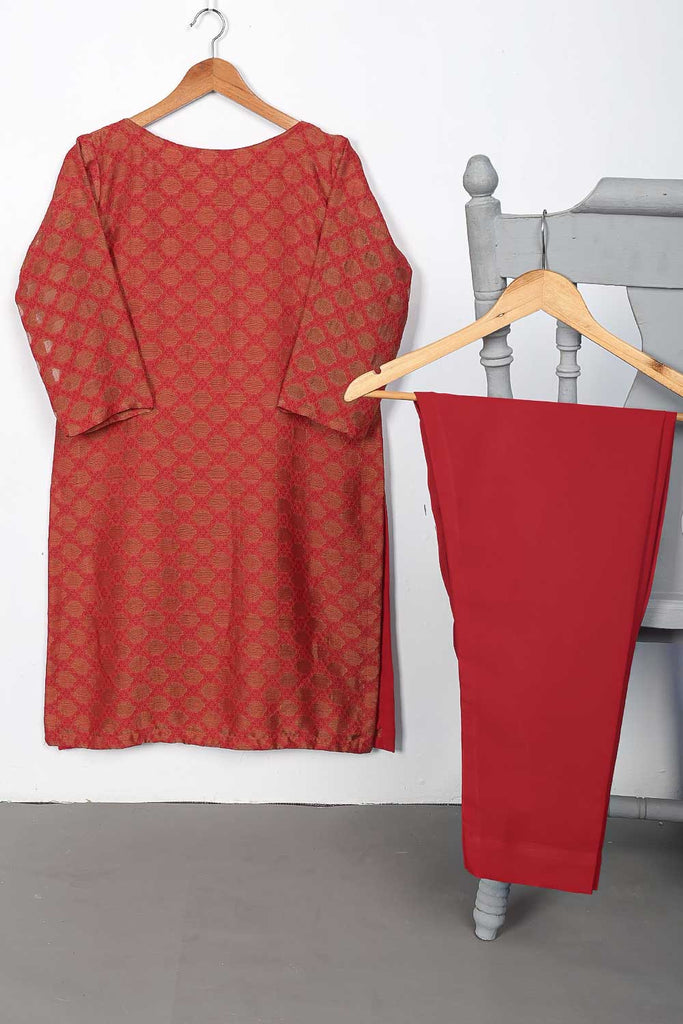 STP-086B-Red - 2Pc Stitched Broshia Jacquard Shirt With Malai Trouser