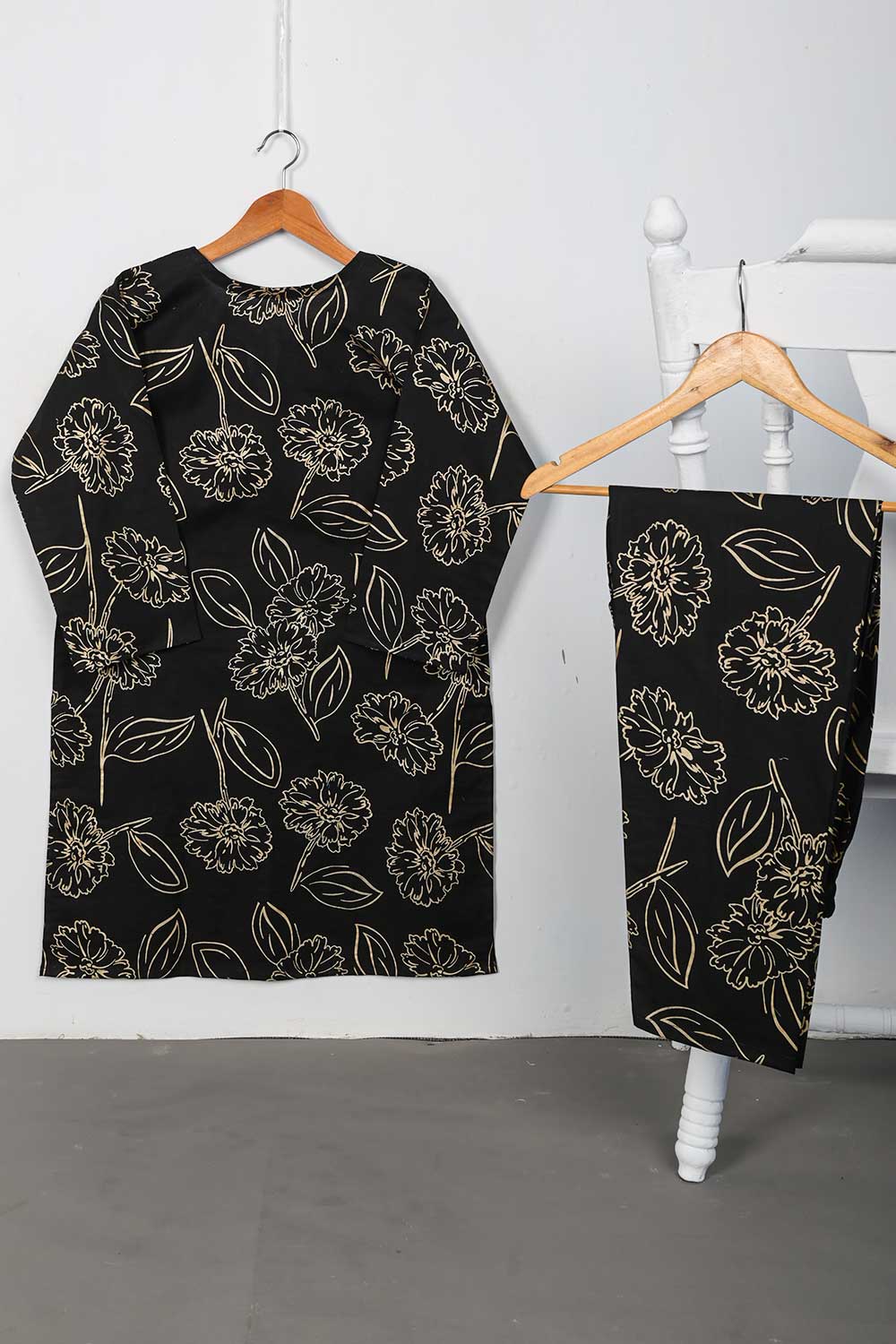 STP-087A-Black - 2PC COTTON PRINTED STITCHED