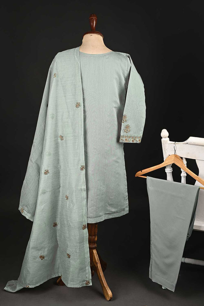 RTW-106-Grey -  3Pc Stitched Paper Cotton Embroidered Dress