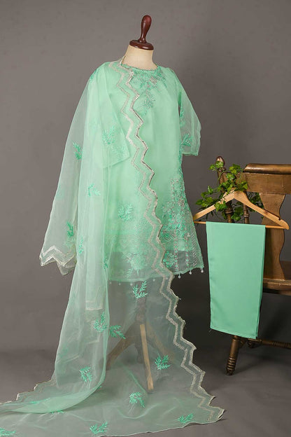 RTW-25-AquaGreen - Pearly Delight -  3 Pc Stitched Organza