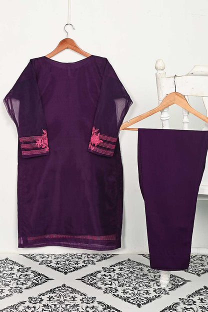 STP-071C-Purple - 2Pc Organza Embroidered With Malai Trouser