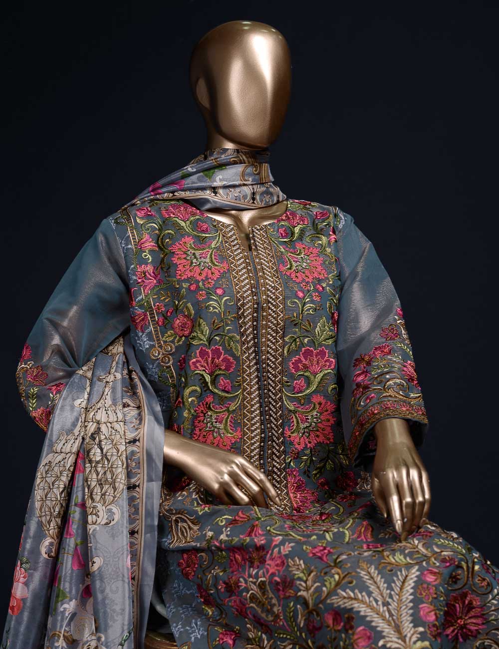 3 Pc Khaddi Lawn Unstitched Embroidered Dress (TP-09)