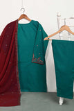 3SP-5A-TURQUOISE - 3PC COTTON EMBROIDERED Dress With Chiffon Embroidered Dupatta