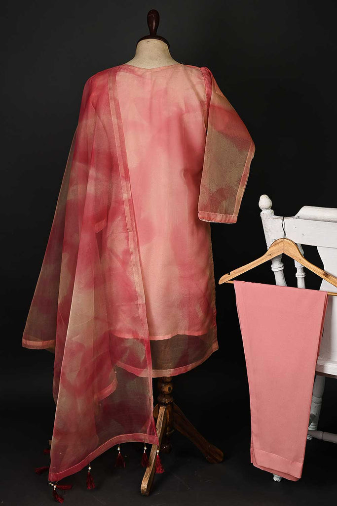 RTW-53-Pink -  3Pc Stitched Tie & Dye Organza Dress