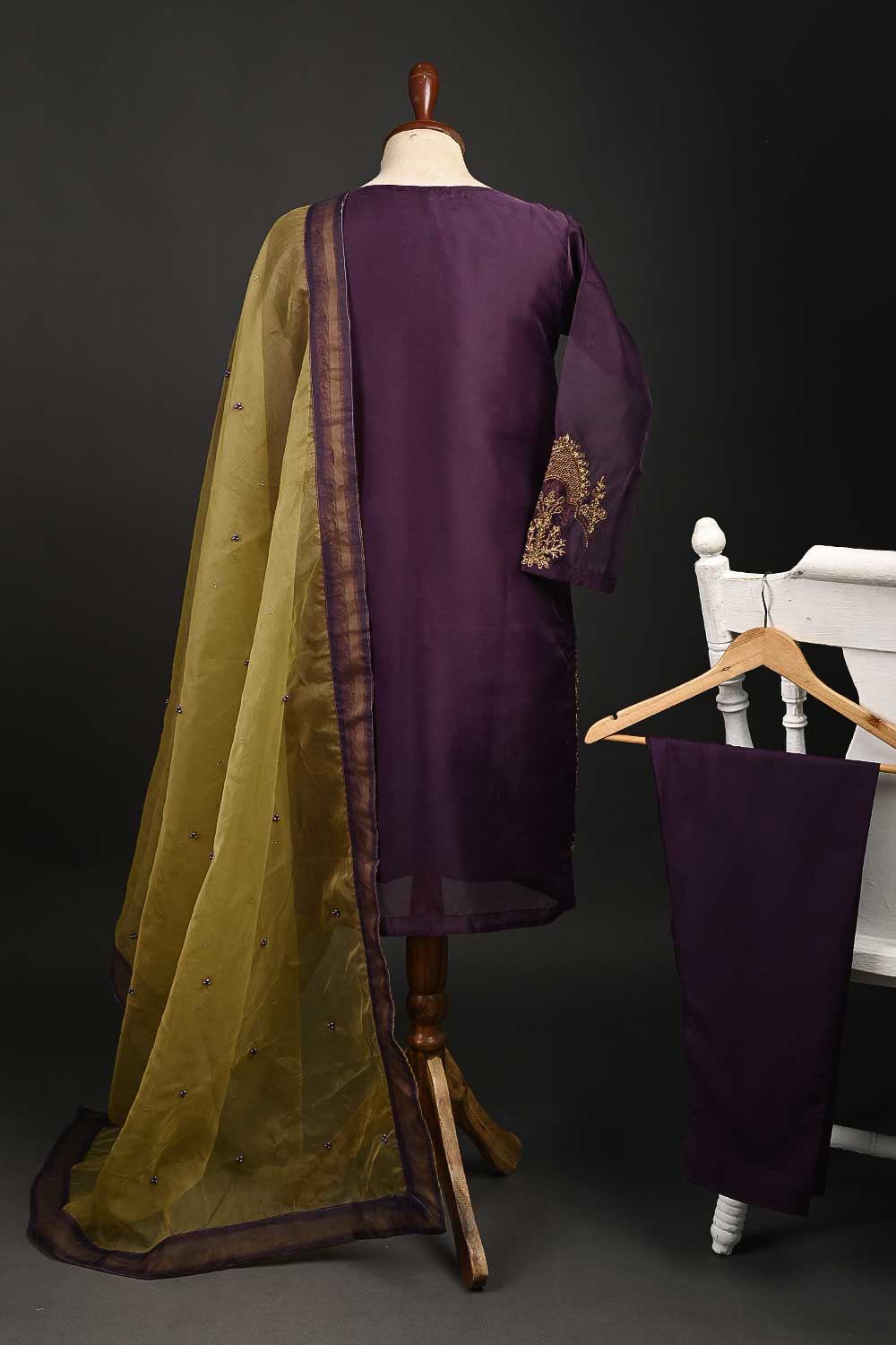 RTW-65-Purple -  3Pc Stitched Embroidered Organza Dress