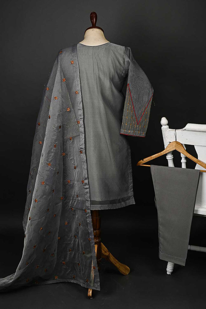 RTW-47-Grey -  3Pc Stitched Embroidered Organza Dress