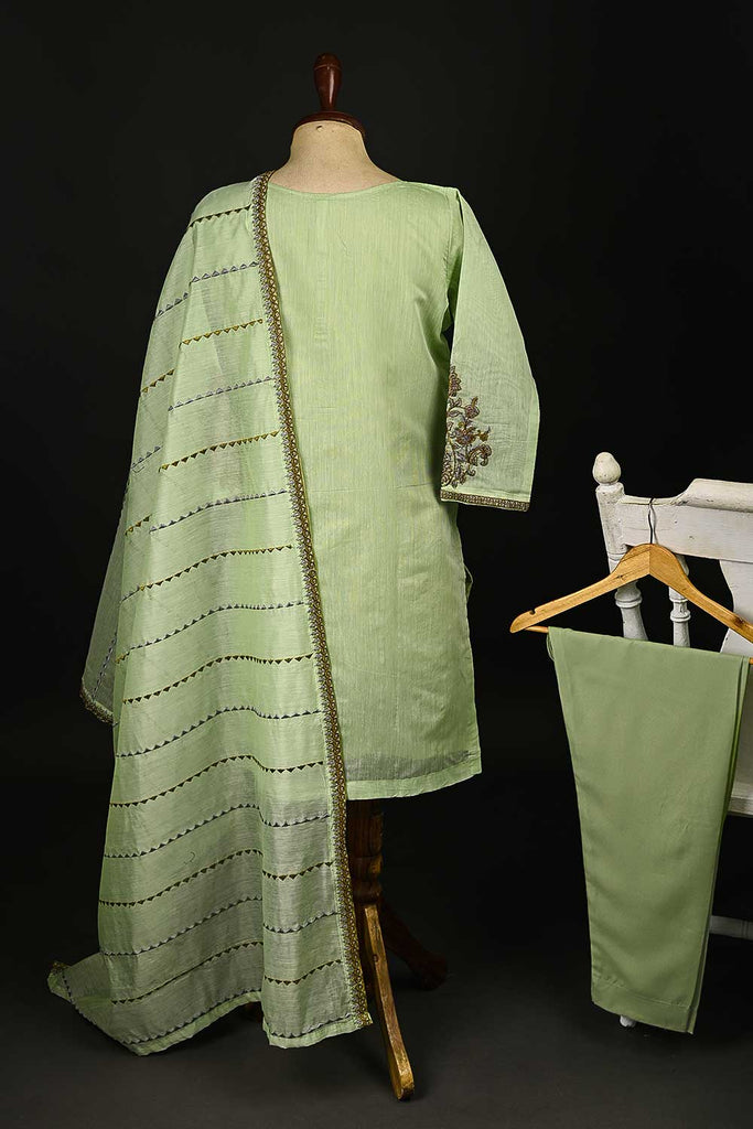 RTW-108-Pista -  3Pc Stitched Paper Cotton Embroidered Dress