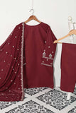 3SP-7B-Maroon - 3PC COTTON EMBROIDERED Dress With Chiffon Embroidered Dupatta
