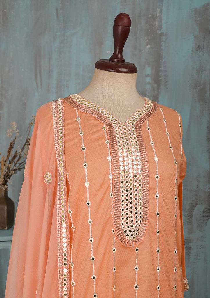 SEC-2F-Peach - 3Pc Stitched Cotton Embroidered Dress
