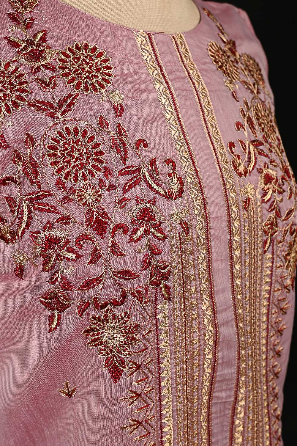 RTW-72-Pink -  3Pc Stitched Embroidered Paper Cotton Dress