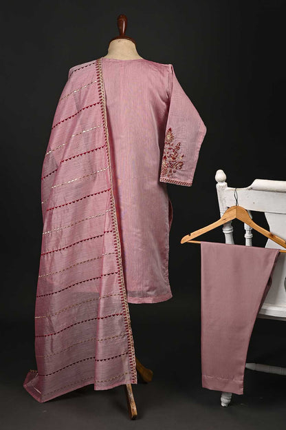 RTW-72-Pink -  3Pc Stitched Embroidered Paper Cotton Dress