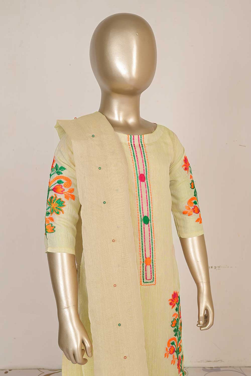 TKF-22-SKIN - Kids 3Pc Paper Cotton Dress With Malai Trouser