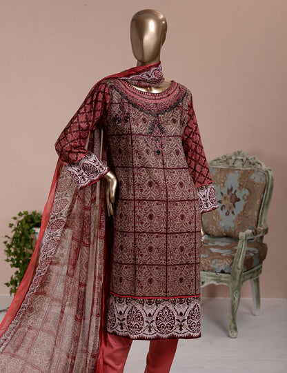 3 Pc Unstitched Lawn Embroidered Dress with Chiffon Dupatta - Etienne  - (FE-03)