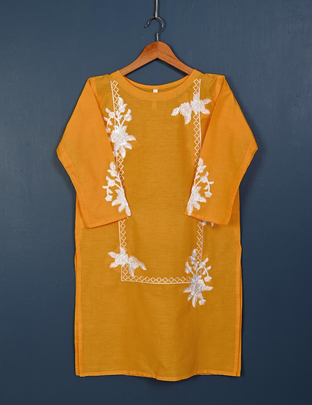 TS-136-Yellow - Sunflower - Cotton Embroidered Kurti