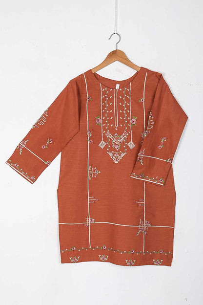 TS-226B-Rust - Cotton Embroidered Stitched Kurti