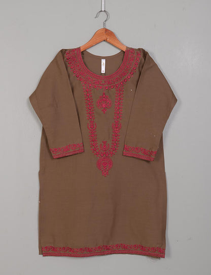 TS-128C-Brown - Cotton Embroidered Stitched Kurti