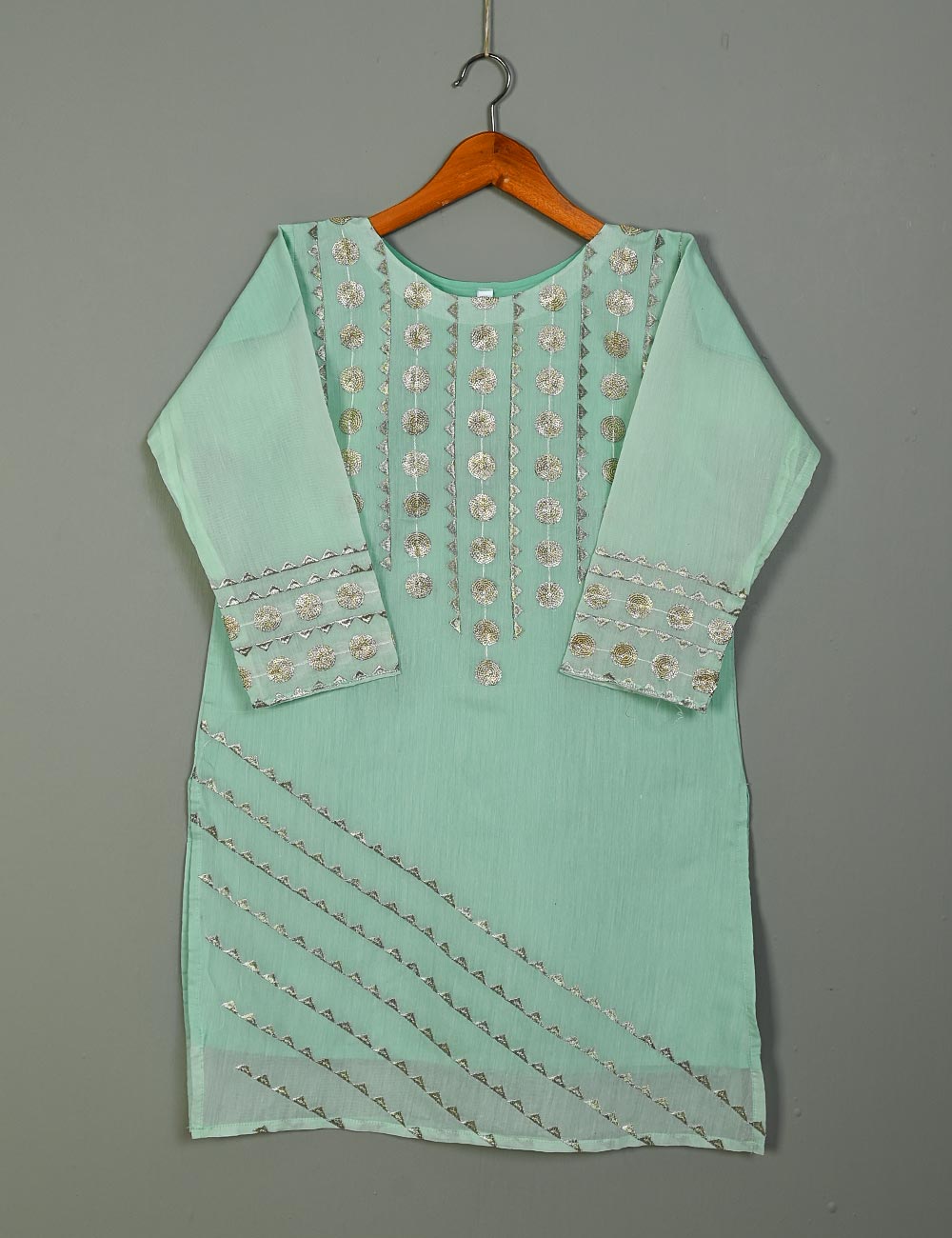 Paper Cotton Embroidered Stitched Kurti - Gracious (TS-101-Aqua Green)