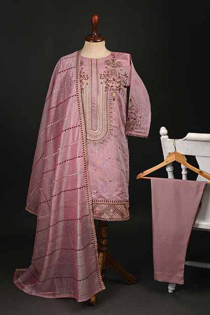 RTW-72-Pink -  3Pc Stitched Embroidered Paper Cotton Dress