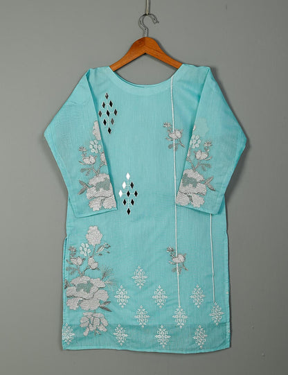 Paper Cotton Embroidered Stitched Kurti With Mirror Work – Falak (TS-071A-Blue)