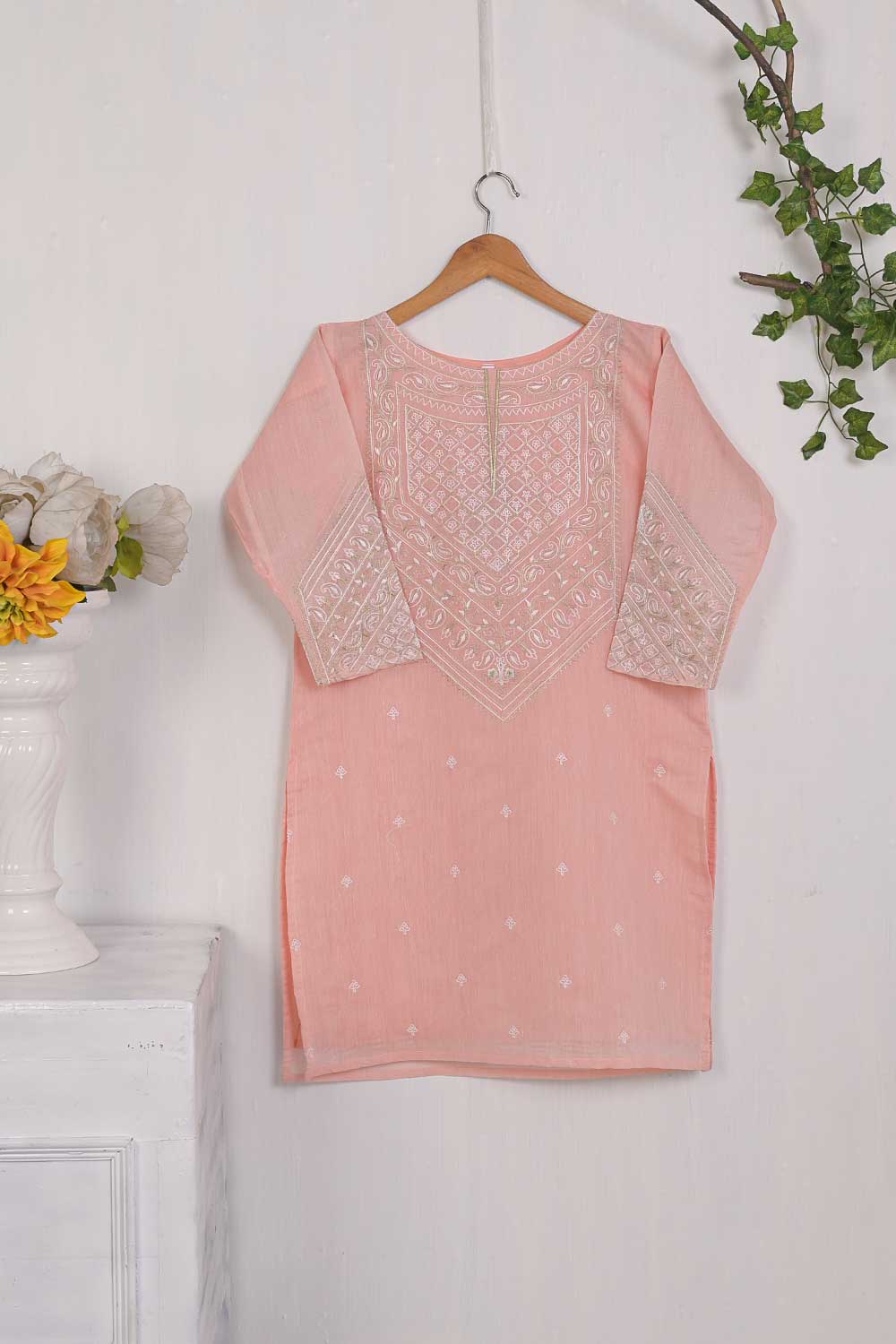 TS-154B-Pink - Exotic Patterns - Paper Cotton Embroidered Kurti