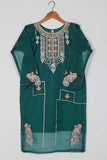 TS-106E-Turquoise - Organza Embroidered Stitched Kurti
