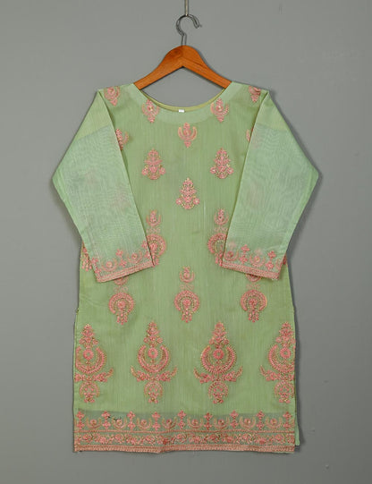 Paper Cotton Embroidered Stitched Kurti - Peachy Punch (TS-100-Pista Green)