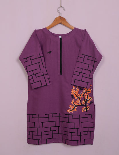 TS-112B-Purple - Cotton Embroidered Stitched Kurti