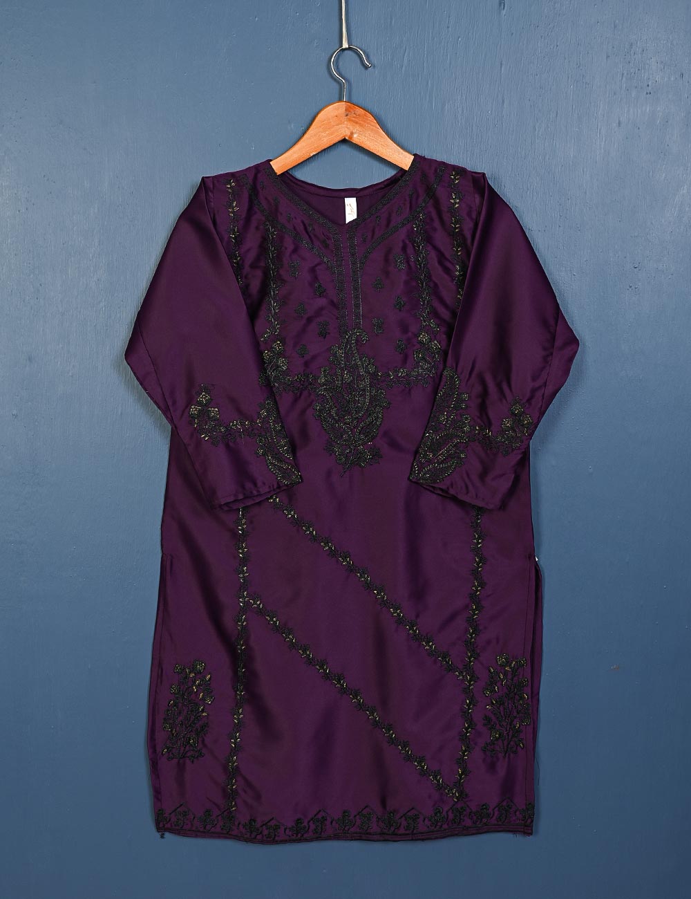 TS-151-Purple - Dwarf Iris - Slik Embroidered Kurti