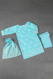 TKF-25-SkyBlue - Kids 3Pc Paper Cotton Dress With Malai Trouser