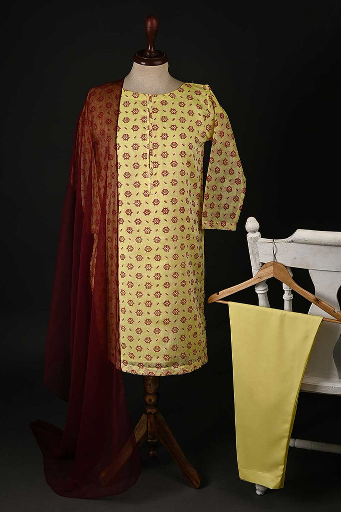 RTW-99-Yellow -  3Pc Stitched Paper Cotton Printed Dress