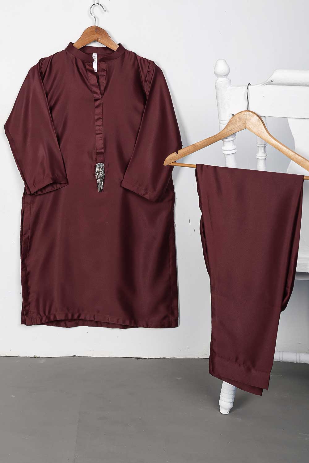 STP-076B-Maroon - 2Pc Silk Shirt With Silk Trouser