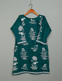 Cotton Embroidered Stitched Kurti - Glorious Mist (TS-046C-TurquoiseWhite)