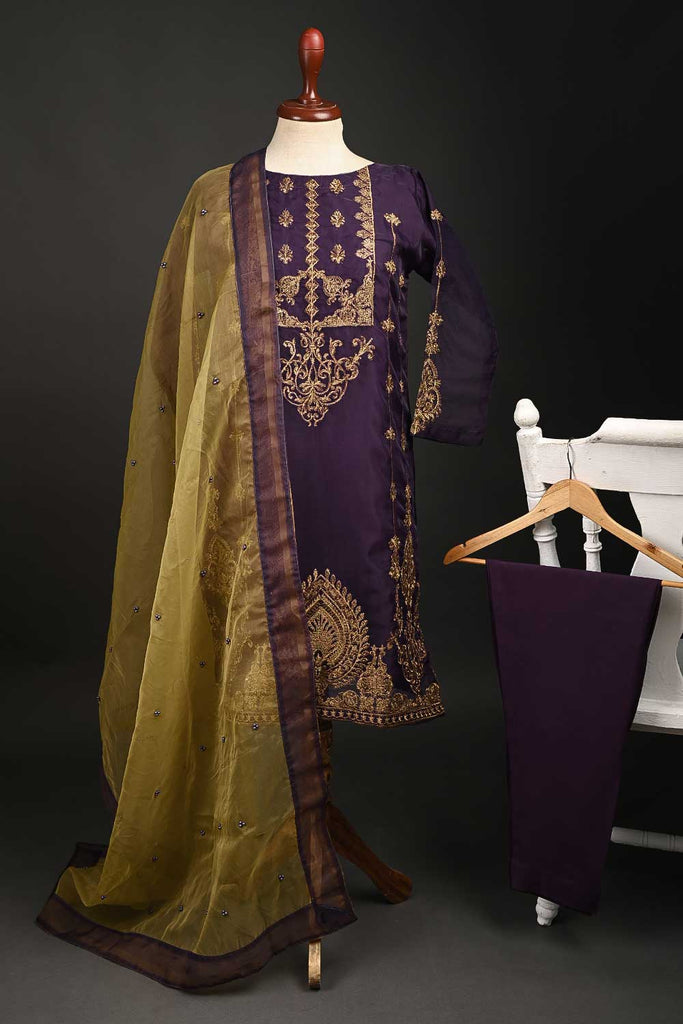 RTW-67-Purple -  3Pc Stitched Embroidered Organza Dress