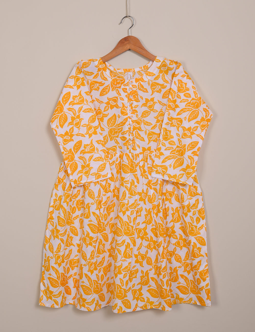 TS-121-White Yellow - Cotton Printed Frock